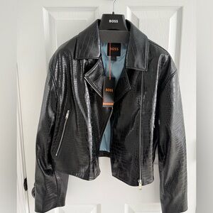 Boss Black Croc-Pattern Leather Black Jacket